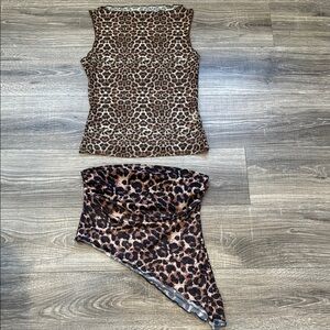 Leopard Print Sleeveless Sheer Top and strapless Tube Top shirt bundle (M)